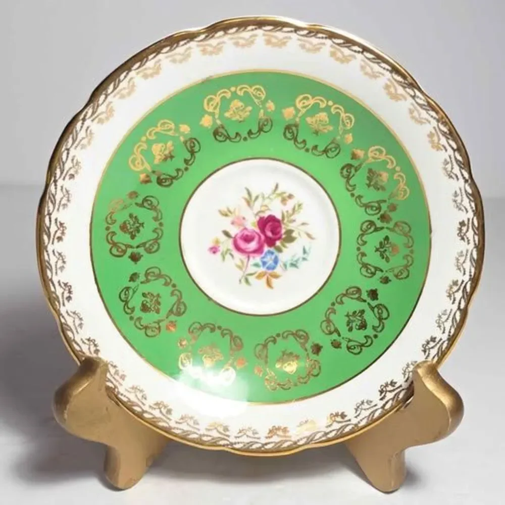 Sutherland Teacup and Saucer Green Pink Flowers Vintage